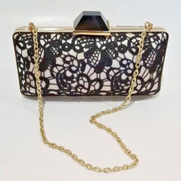 Banana Republic Handbags - Banana Republic Clutch Small Purse Black Lace Gold
